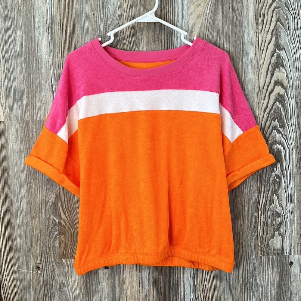 NY&C pink, white and orange terry cloth top, L